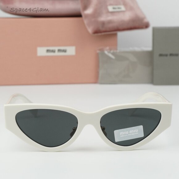 BRAND NEW Miu Miu MU03ZS 1425S0 White Dark Gray Cat Eye Women Sunglasses MU 03ZS - Picture 2 of 10